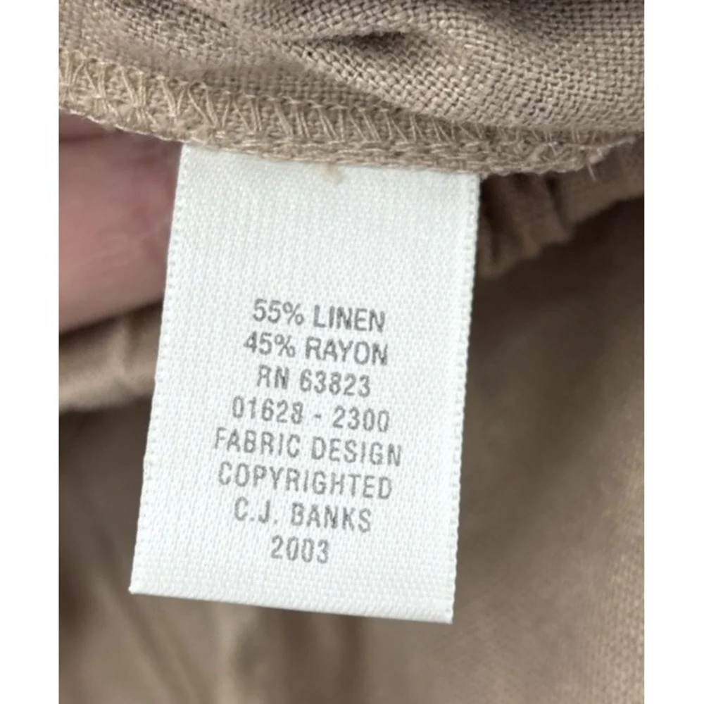 CJ Banks Linen Cotton Wide Leg Pants Womens 14W Beige Neutral‎ Embroidered Boho